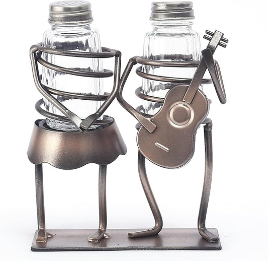 Funny Salt And Pepper Shakers Set Novelty - Two Glass Shakers With Lids, Guitar Couples Holder Caddy For Spices And Seasonings, For Kitchen, Dining Or Table Decor (guitar couples)