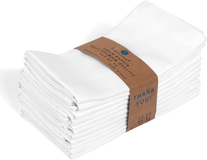 Fingercraft White Cloth Napkins Cotton High GSM Hotel Quality 20 in Oversized Set of 12 Stripe