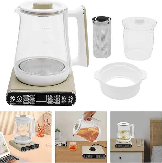 Health Pot, 110V Electric Kettle Tea Maker with Infuser, 1.8L/60.87Oz Large Capacity Glass Kettle & Stew Pot - Multifunctional Tea Maker - 12 Menus
