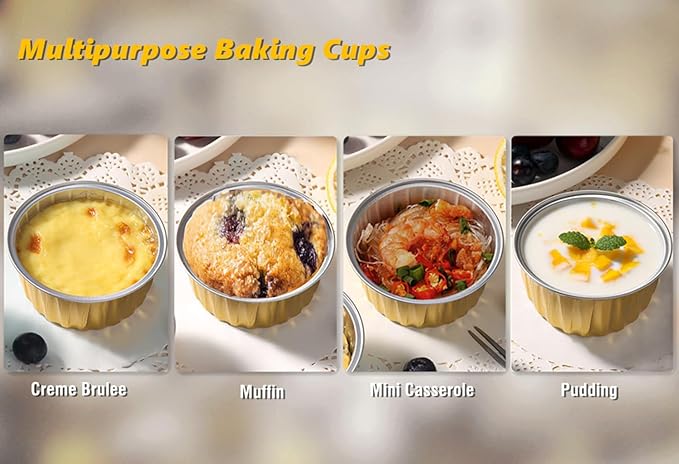 Lewarm Disposable Muffin Pans with Lids, 5 oz Mini Cake Pans for Cupcake, Multi-purpose Aluminum Foil Baking Cup, Premium Dessert Cups, Creme Brulee Ramekins Oven Safe, 60 Pack