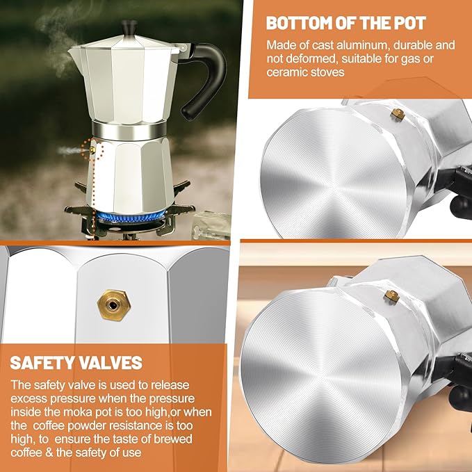 DITOSH 6 Cup Aluminum Espresso Stovetop Moka Pot Express Coffee Maker Percolator Italian Classic Mocha Coffee Machine for Italian and Cuban Cafe Brewing for Home & Camping 300ml 10oz