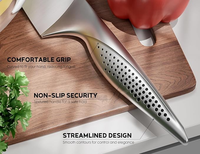 Knife Set - Ultra Sharp Knives Set for Kitchen with block, 15 PCS Stainless Steel Knife Set with Built-in Sharpener, Ergonomic Non-Slip Handle, Christmas Elegant Box for Men Women, Steel Grey