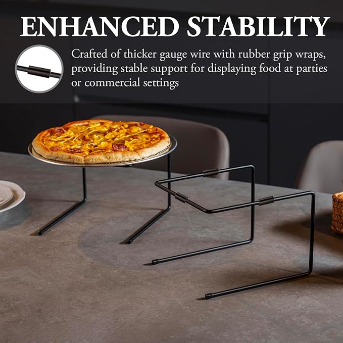 MyGift Black Metal Pizza Table Stands, Tabletop Pizza Pan Riser Food Platter Tray and Display Rack, Set of 4