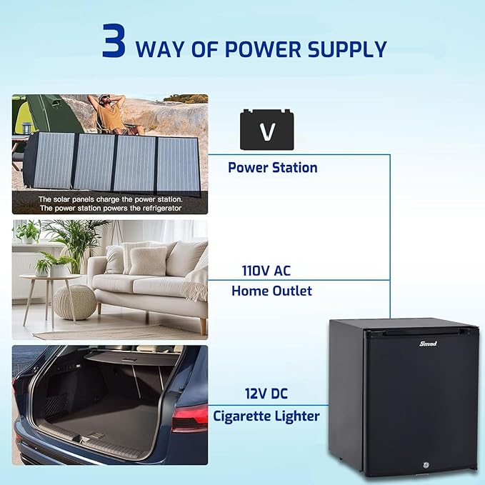 Smad Locking Mini Fridge 1.0 cu.ft, 12V RV Refrigerator 12V / 110V Super Quiet 12V Fridge Reversible Door Absorption Refrigerator for RV, Truck, Camping, Boat Use, Black