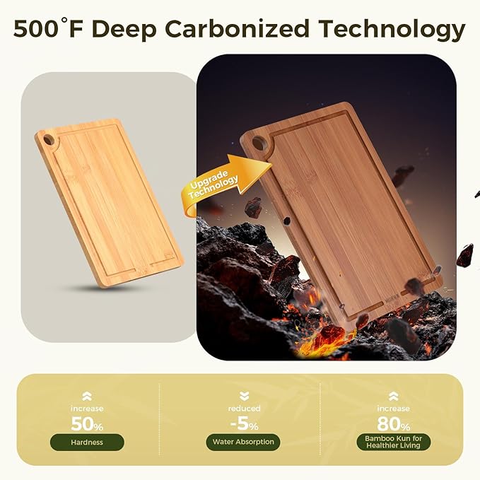Bamboo Cutting Board for Kitchen Meal Prep & Serving, 3-Piece Wooden Set with Juice Grooves, Side Handles, Non-Slip Mats – Ideal for Meat, Veggies, Fruit – Ideal Gift for the Home (S+M+XL）