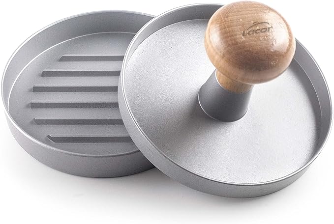 Lacor - 60258 - Homemade Hamburger Mould, Burger Press, Detachable Wooden Knob, Includes 60 Non-Stick Paper, Diameter 11 x 7.5 cm, Grey