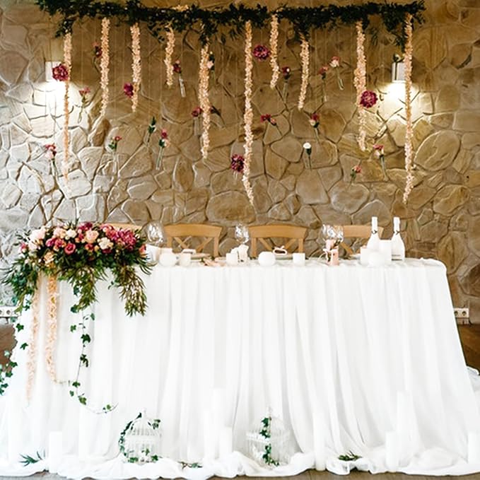 12 Pack Cheesecloth Table Runner, Runner Gauze Boho Wedding Decor Romantic Table Runner for Wedding Birthday Party(35" x 118") (White)