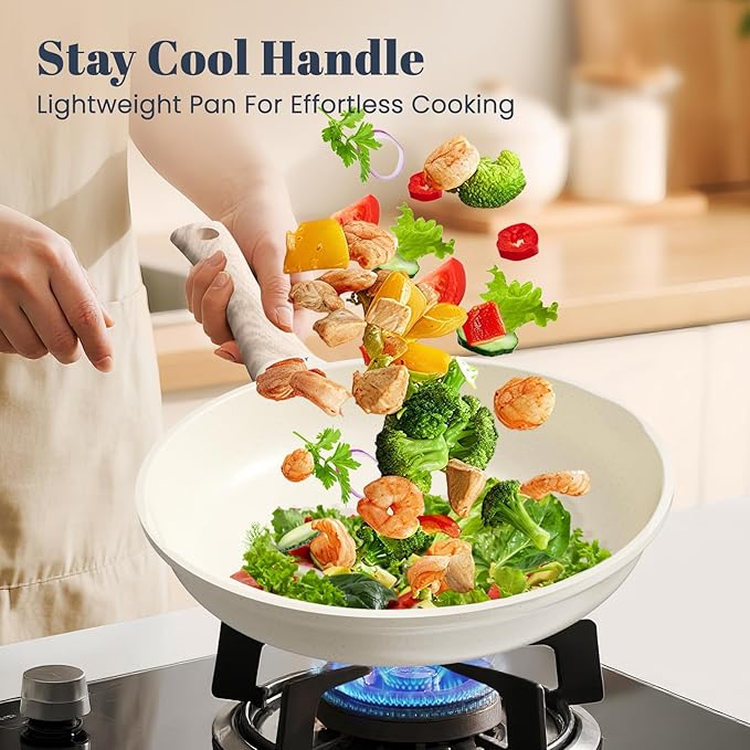 EVOFAR Granite Frying Pan, 11 Inch Non Stick Frying Pans, Lightweight Nonstick Pans for Omelets & Eggs, PFOA & PFAS Free Non-toxic Cookware Chef's Pan, Induction Compatible Fast & Even Heat Skillet