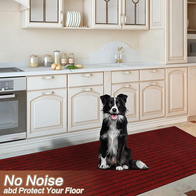 3' x 37' Runner Rugs with Rubber Backing, Indoor Outdoor Utility Carpet Runner Rugs, Stripe Red, Can Be Used as Aisle for The RV and Boat, Laundry Room and Balcony