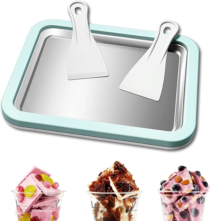 Rolled Ice Cream Maker, At-Home Instant Ice Cream Maker Machine Kit with 2 Spatulas, Homemade DIY for Fun Parent-Child Activities Families (Mint Green)