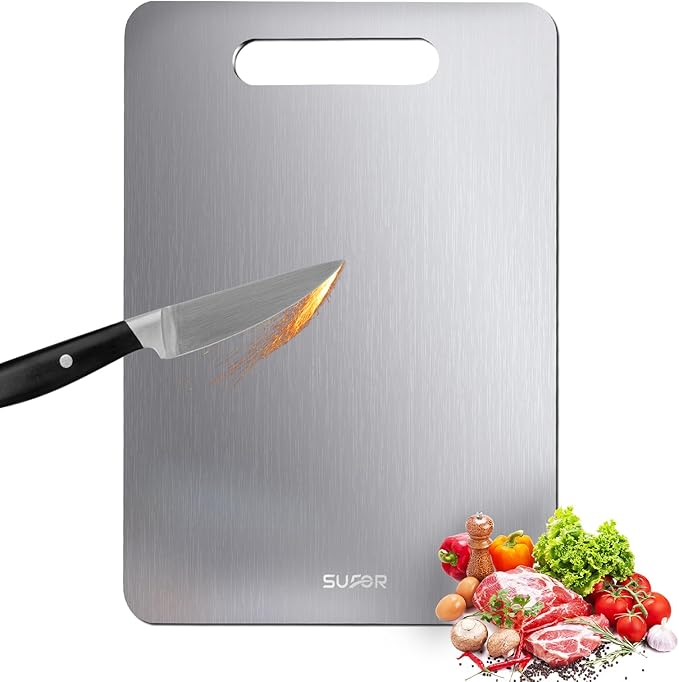 New Titanium Cutting Board, 100% Pure Titanium Cutting Boards For Kitchen, Non-Slip Chopping Board, Dishwasher Safe, Easy to Clean, Durable & Hygienic for Meat, Vegetables, Fruits (18 * 12)