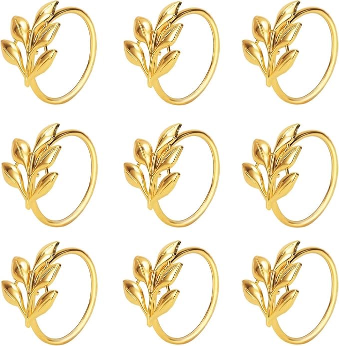 KPOSIYA Set of 50 Leaf Napkin Rings Metal Gold Napkin Holder Table Napkin Rings for Thanksgiving Day Christmas Dinning Table Parties Everyday (Ye Zi-Gold 50)