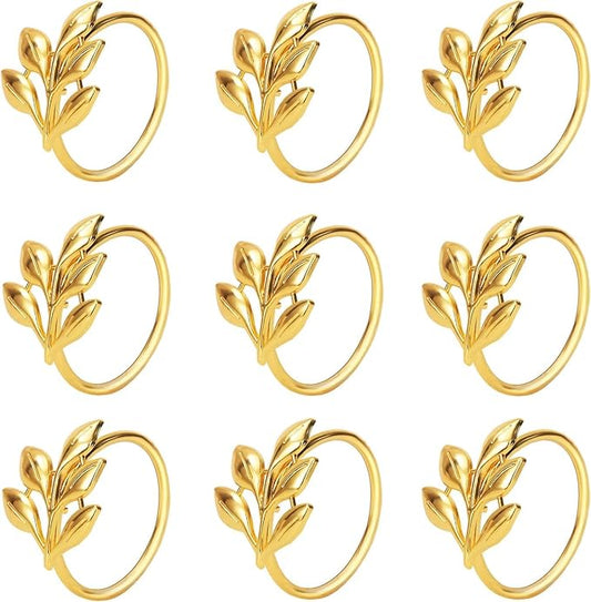 KPOSIYA Set of 50 Leaf Napkin Rings Metal Gold Napkin Holder Table Napkin Rings for Thanksgiving Day Christmas Dinning Table Parties Everyday (Ye Zi-Gold 50)
