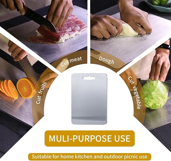 Titanium Cutting Board, 100% Pure Titanium Cutting Boards for Kitchen, Upgrade Hygiene & Durability Food-Grade Cutting Boards for Meat Fruit & Vegetable (12"L x 9"W)