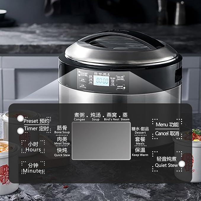 Joydeem Electric Stew Pot, 8.5Qt Stainless Steel Inner Pot with 5 Ceramic Liners (3.5L + 4 × 0.45L), Dual Cooking Modes, Brushed Stainless-Steel Exterior, For Soup, Congee & Bird’s Nest, DDG-B350