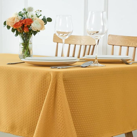 maxmill Square Jacquard Tablecloth Waterproof Spillproof Wrinkle Resistant Soft Weaved Design Table Cloth for Dinner and Party Washable Fabric Cover, Indoor Outdoor Use, 60 x 60 Inch, Ochre Yellow