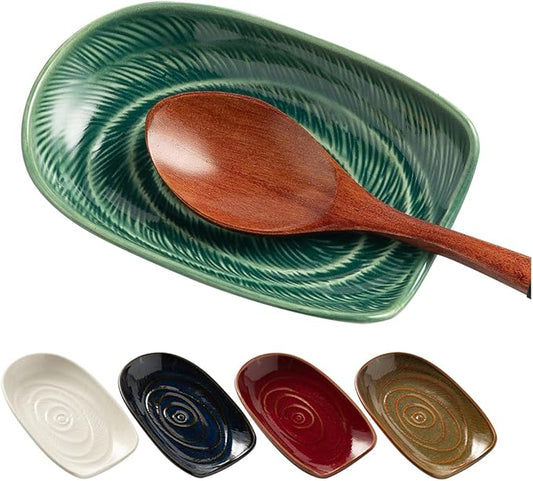 Ceremic Spoon Rest for Stove Top, Spoon Holder for Kitchen Counter, Coffee Spoon Rest, Cooking Utensil Rest for Ladles, Kitchen Decor, Housewarming Gifts, 1 pack (green)