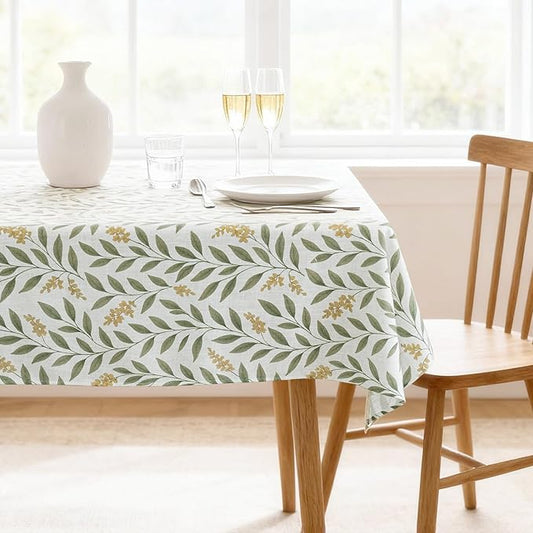 H.VERSAILTEX Linen Table Cloths Floral Printed Tablecloth Spill-Proof Waterproof Table Cover for Dining Buffet Feature Soft and Thick Fabric Wrinkle Free, 60 x 120 Inch, Adela Botanical Motif - Sage