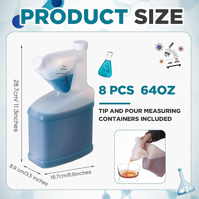 8 Pcs 64 oz Measure Container Tip and Pour Measuring Containers Plastic Measuring Bottle, up to 4oz Measuring Capacity