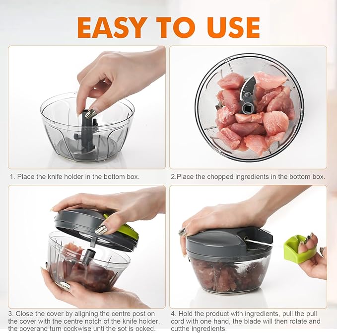 Ibergrif M501 Manual Onion Cutter, Multifunctional Onion Chopper, Multi Chopper with Lid, BPA-Free, Easy Pull Chopper Manual for Onions, Garlic, Nuts