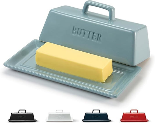 Butter Dish with Lid for Countertop, by Kook, Ceramic Dish Tray with Cover, Kitchen Keeper, Container, Holder (Casper Blue)