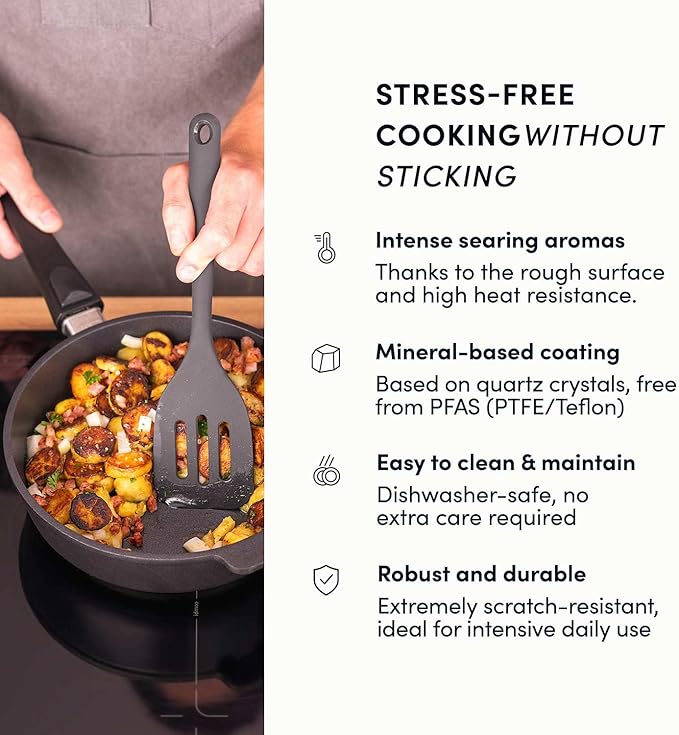 Hoffmann Nonstick Frying Pan 11" with Lid - Deep Skillet, Deep Pan, detachable handle, PFAS & PTFE-Free, Induction & Oven Safeup to 572°F, Premium Quality Made in Germany, StonIQ Series