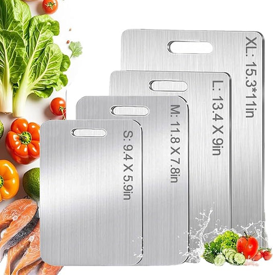 4Pack Titanium Cutting Board Set – Pure Titanium Double-Sided Cutting Boards for Kitchen, Stainless Steel Chopping Boards for Meat, Vegetables, Fruits – Durable, Easy to Clean – 4 Sizes