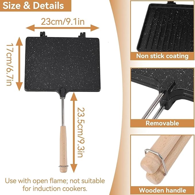 Double Sided Frying Pan, Sandwich Maker, Grilled Cheese Maker Nonstick Flip Pan Sandwich Toaster Maker Flip Grill Pan, Grilled Sandwich and Panini Maker Pan with Non-Stick Plates