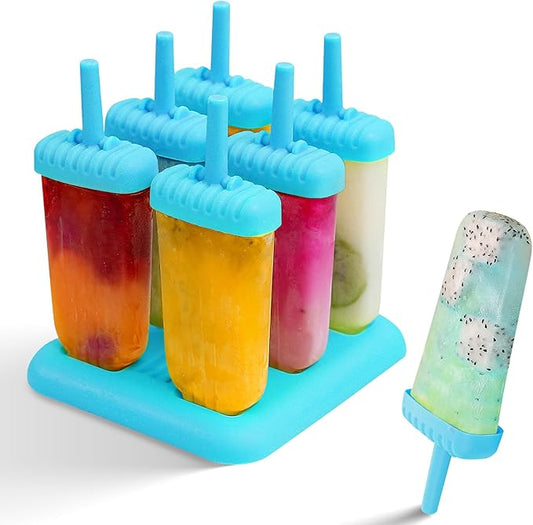 New Resunable Popsicles Molds,Pack of 6 Pce Ice Popsicle Maker- Food Grade BPA Free,Easy-Release Ice Pop Molds,Diy Homemade Popsicle Molds with Resunable Popsicle Sticks (Sky Blue)