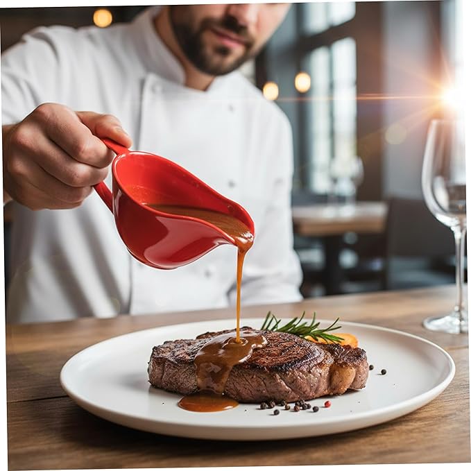 Gravy Container, Gravy Boat 200ml Ceramics Pourer with Spout and Handle Sauce Cup for Home Hotel Restaurant Red, Bowl