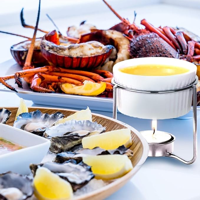 Luvan 4 Pieces Butter Warmers,Butter Warmers For Seafood with 20 Pieces Tealight Candles,Ceramic Butter Warmer Set for Chocolate or Cheese,Fondue- Dishwasher Safe,Microwave Safe, Oven Safe