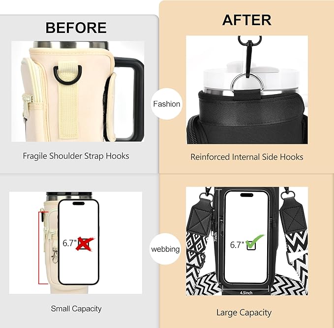 LOKASS Personalized Water Bottle Holder with Strap for Stanley Cup Accessories 40 oz Tumbler, Initial Water Bottle Carrier Bag/Phone Pocket, Mother's Day/Birthday Gifts for Women/Girls