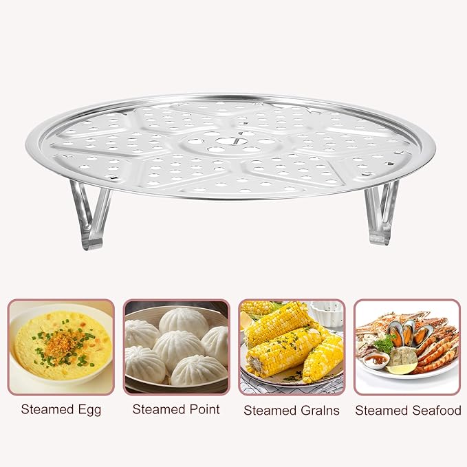 uxcell 2pcs Stainless Steel Steamer Rack with Stand, 9.5 Inches Pot Steaming Tray for Steamer Cookware Instant Pressure Cooker, Silver Tone