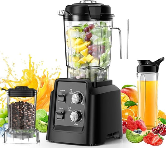 Blender for Smoothies, Professional Countertop Blenders with Self Cleaning, Ice Crush & Frozen Fruits, Dishwasher Safe Jar, 6 Blades for Silky Shakes and Drinks