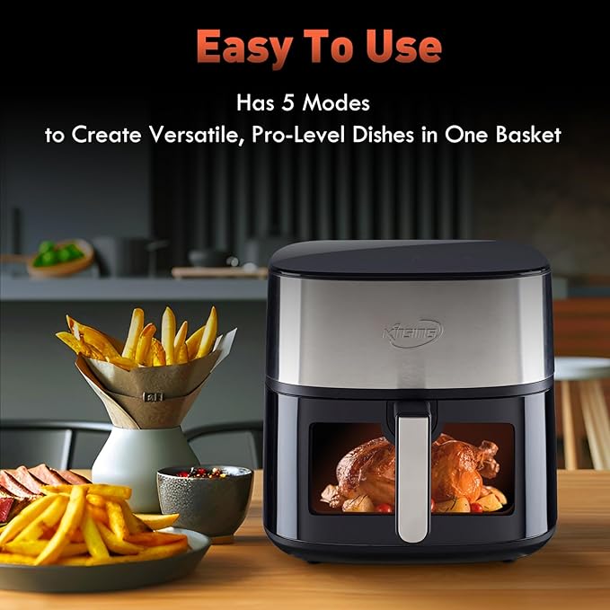 KINSING Air Fryer 8 in 1, XL 8.5 QT Large Airfryer with View Windows,MAX 400℉ for Crispy, 85% Less Oil, Fast Roast, Preheat, Shake, Bake, Non-Stick Basket for Easy Clean, With Professional Recipes