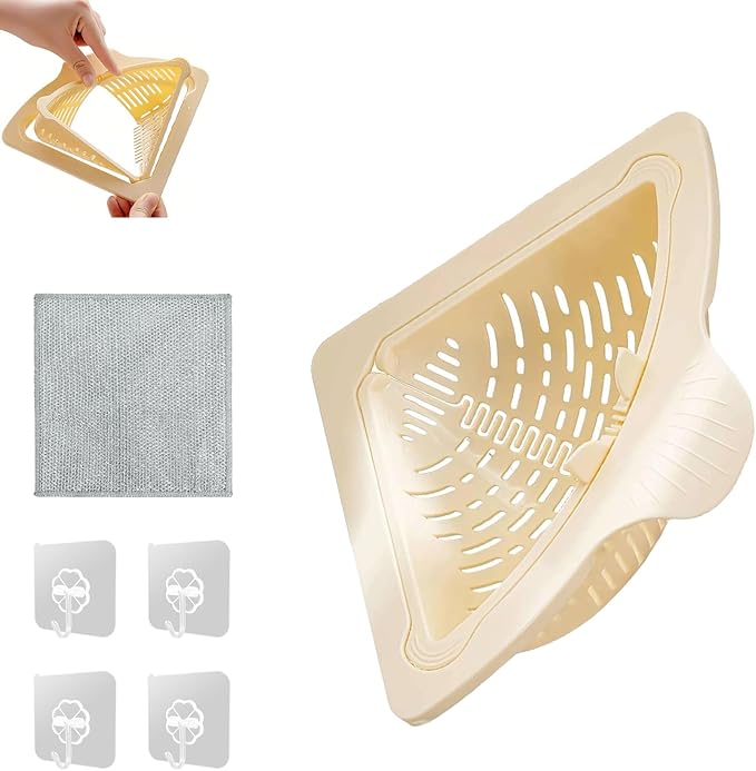 Magnetic Drainage & Filter Basket,No Drilling Required Twist-off base Triangular Design for Kitchen Sink Strainers without Drilling Ideal for cleaning Fruits, Vegetables, and Food Scraps (White)