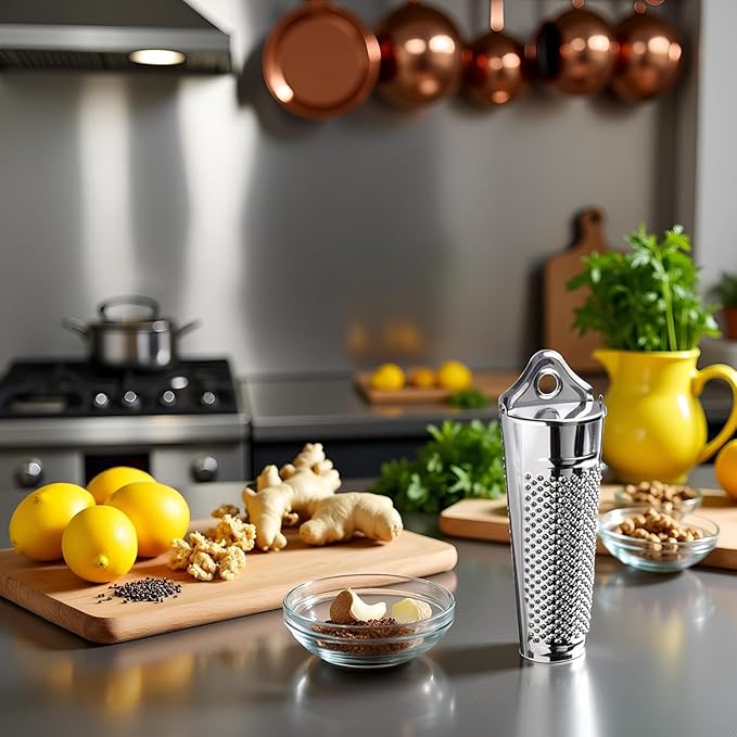1PC Silver Multifunctional Kitchen Stainless Steel Ginger Garlic Nutmeg Grater Nut Walnut Lemon Hand Planer Tool Lemon ZesterDurable and Professional Kitchen Tool Garlic Tools