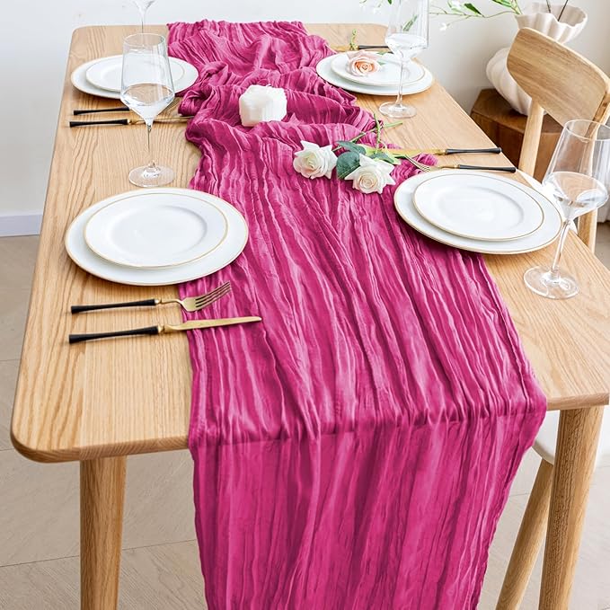 Wokceer Cheesecloth Table Runner 12Pack 10FT Fuchsia Boho Gauze Cheese Cloth Table Runner for Party Long Rustic Sheer Table Runners for Baby Bridal Shower Wedding Easter Table Decor
