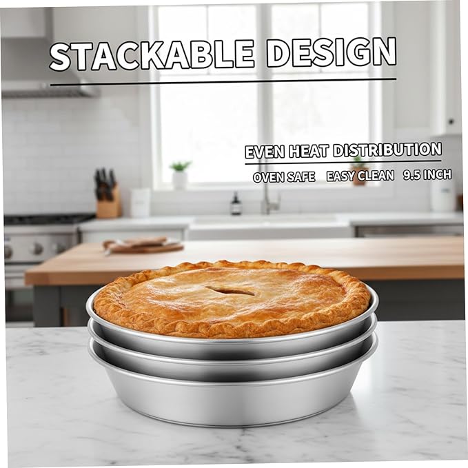 hhhlsl 3PCS Pie Baking Dish 9.5 Inch Stackable Stainless Steel Pie Pans for Baking Kitchen Oven Safe