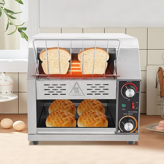 Commercial Conveyor Toaster with Temp & Speed Control Countertop Bread Oven Restaurant Cafe Toaster for Bread Buns Bagels Donuts Sandwiches (300 Slices/H)