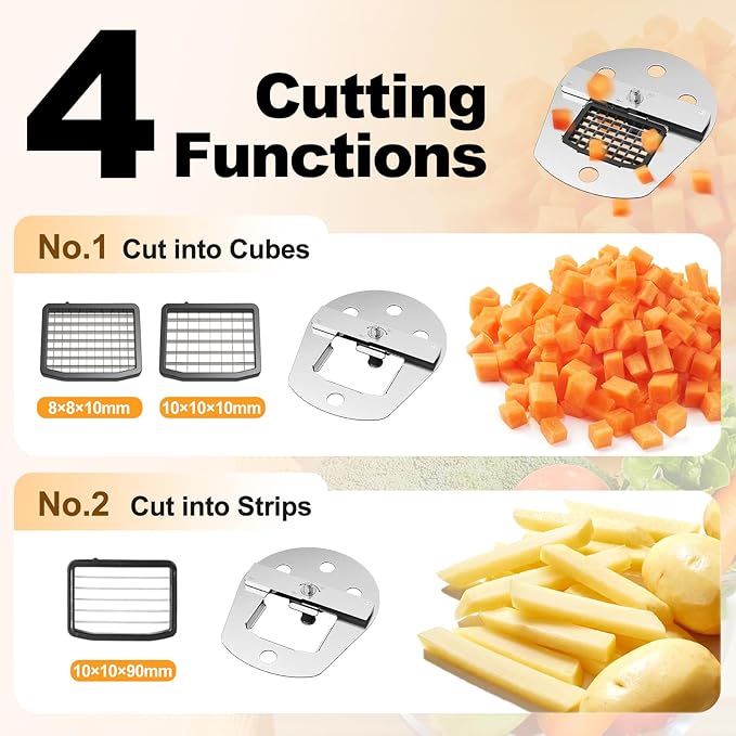 TERUISI 4-In-1 Electric Vegetable Chopper, 200W Vegetable Slicer Food Processor, Veggie Food Cutter With Slicing Shredding Dicing And Striping Function For Commercial Home Use