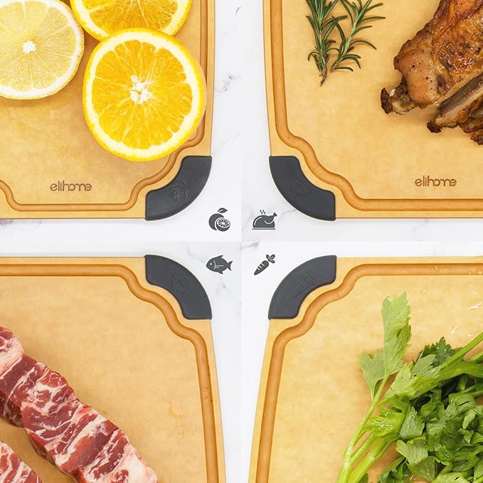 Elihome Essential Series Wood Fiber Cutting Board for Kitchen, Knife Friendly, Dishwasher Safe, Non-Slip Feet, Juice Groove, Reversible, Non-Porous, Eco Friendly, 10"x 7" SMALL