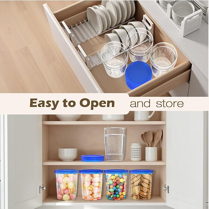 Reusable Freezer Storage Containers [UNIQUE INNOVATIVE DESIGN] 6 Pack-34 Oz Arrow Indicates Easy Opening and Closing of Lid Microwave and Dishwasher Safe,Soup Containers for Oats/Salad