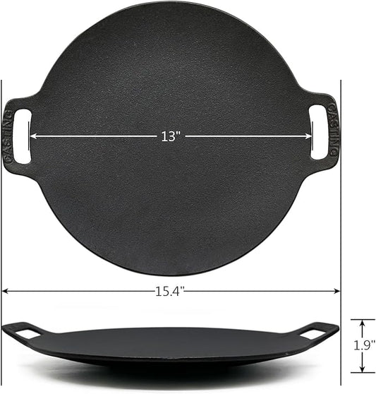 Brightalk 13-Inch Korean BBQ Grill Pan, Cast Iron Griddle for Indoor and Outdoor Stovetop Use