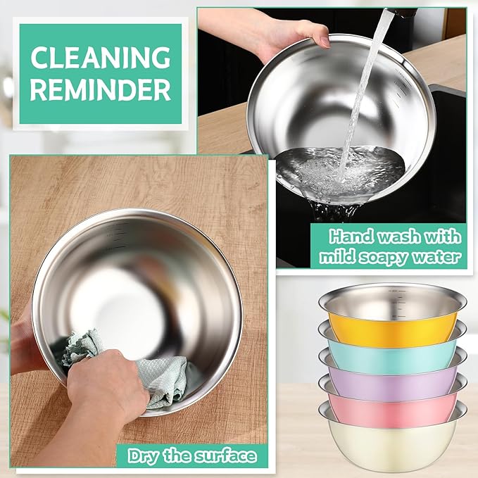 10 Pcs Stainless Steel Mixing Bowls 68 oz Metal Salad Bowls with Graduations Reusable Baking Food Containers Nesting Camping Bowl for Ice Cream, Salad, Soup, Baking, Sauces(8.9 x 3.5 Inch)