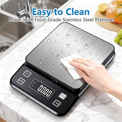 IPX7 Waterproof Food Scale | 0.01oz/0.1g Precision, 22lb/10kg Capacity | Stainless Steel, USB/Battery & Dishwasher-Safe for Cooking/Baking