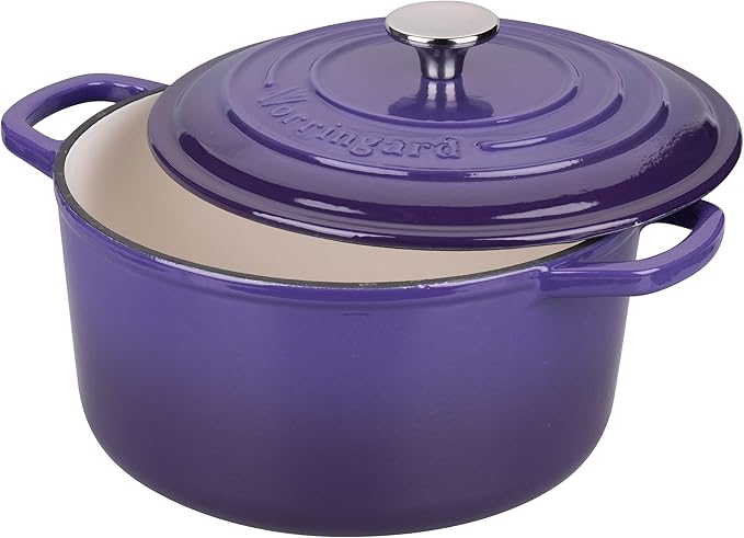 VORRINGARD Enameled Cast Iron Dutch Oven Pot with Lid, for Sourdough Bread Baking, Round Dutch Ovens, 6 Quart, Purple