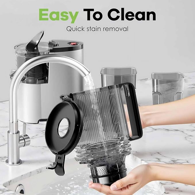 EanOruus Cold Press Juicer, 5.8" Wide Feed Chute Juice Extractor Machine with 400W, High Juice Yield, Slow Masticating Juicer for Whole Vegetables & Fruits, Metallic Silver