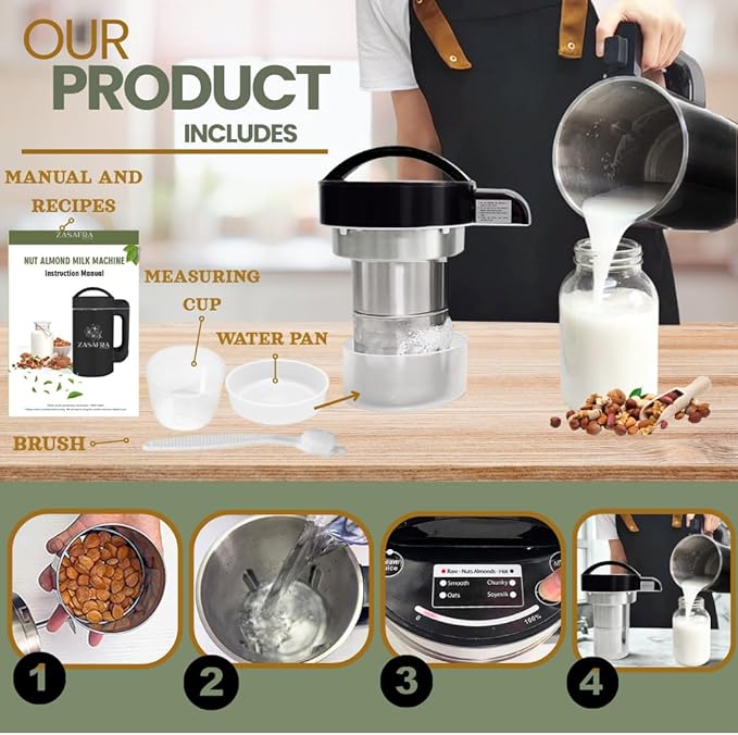 Nut Milk Maker Machine 50oz/1.5L Stainless Steel (Built-In Strainer,No Mesh Bags) Cooking Blender, 6-7 Cups Per Batch,8-IN-1 Appliance, Almond, Oat & Soymilk Maker, Creamy Plant-Based Milks & Soups