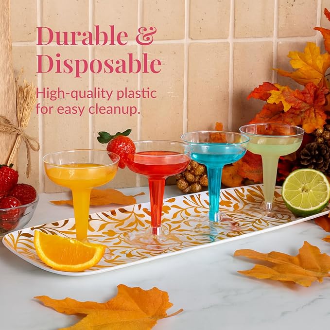 Prestee 3 Pack Gold Plastic Serving Trays for Party - 13 x 9 Inch Elegant Serving Platters for Food, Desserts, and Appetizers - Durable, Disposable Trays for Weddings, Holidays, Buffets, and Events